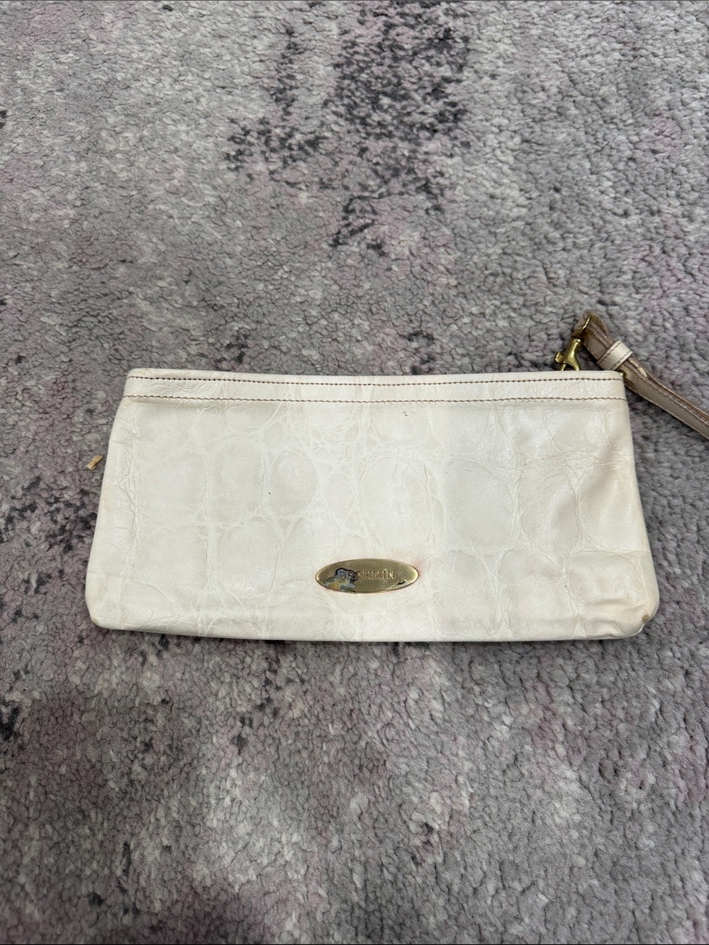 Brahmin Women’s White Croc Embossed Leather Wristlet Gold Plaque